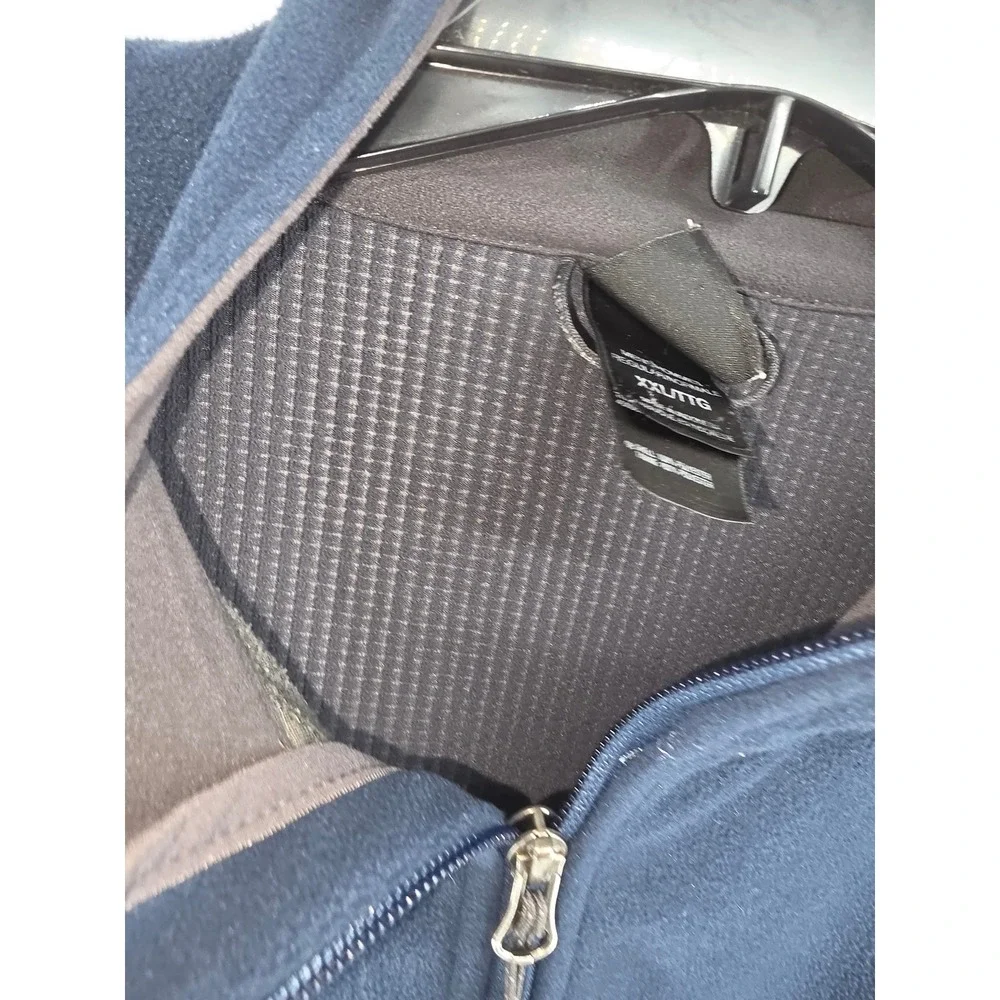The North Face Mens XXL Full Zip Fleece Jacket Navy Blue Gray Grid Lined Regular
